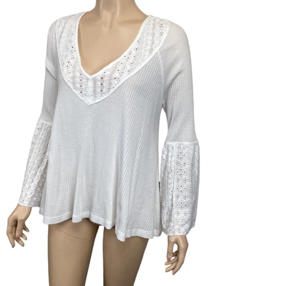Free People Parisian Nights white long sleeve Boho embroidered top size XS Xsmal - Picture 6 of 12
